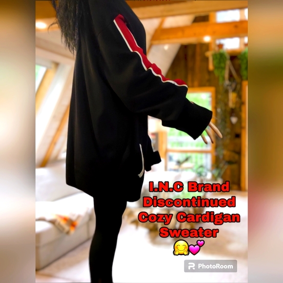 I.N.C Brand Discontinued Black, White and Red Zip Up Cardigan Sweater. 🥰 - Picture 2 of 7